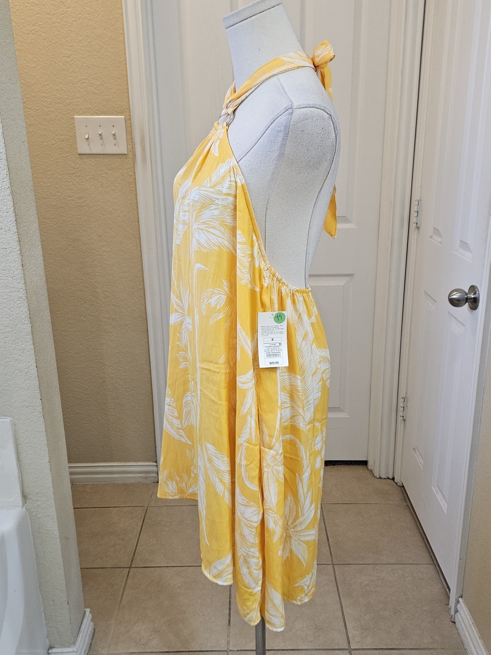 A New Day Women's Tropical Print Halter Mini Dress – Yellow/White | Size Small - Picture 7 of 10